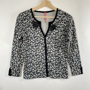 Disney Charlotte Bow All Over Print Cardigan XS Gray Black Dark Feminine